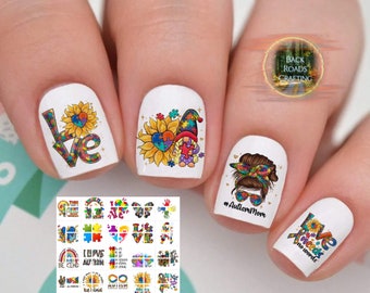 Autism Autistic Awareness Nail Art Waterslide Decal Stickers set of 50 + Bonus, Instructions, Free US Shipping