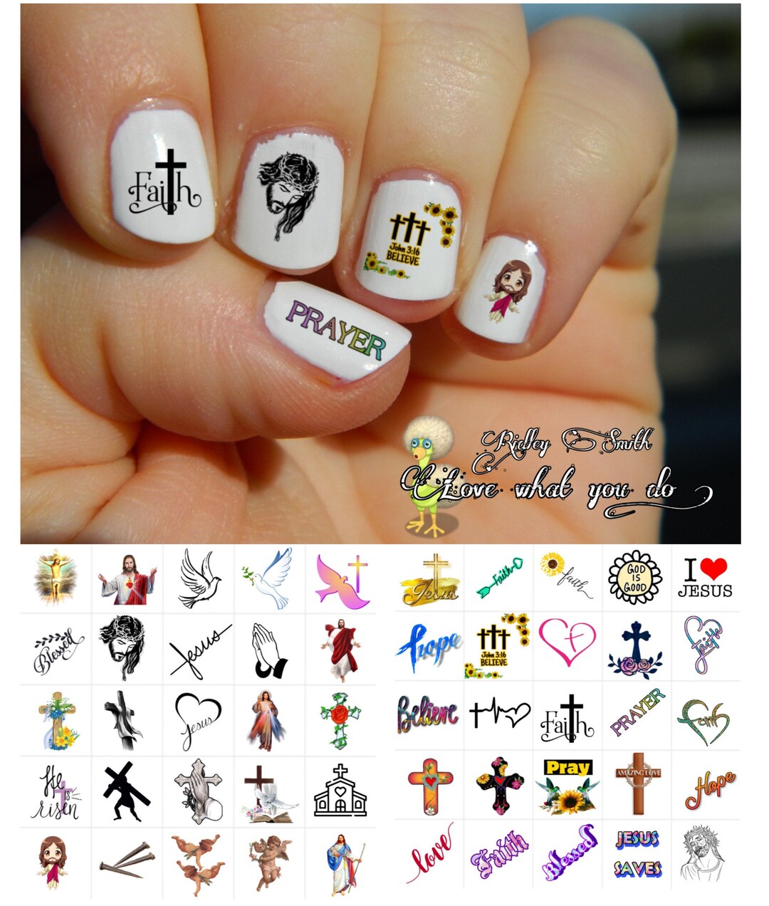 Faith Jesus Nail Art Decals Waterslide Set of 50 Bonus Instructions