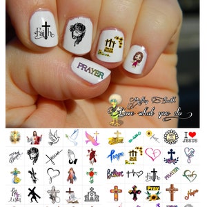 Faith Jesus Nail Art Decals Waterslide  set of 50 + Bonus , Instructions ,