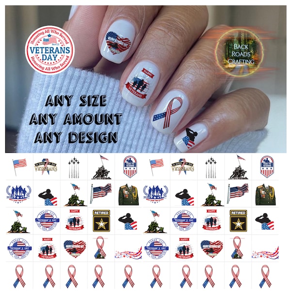 Veterans Nail Art Waterslide Decal Stickers set of 50 + Bonus , Instructions , Free US Shipping