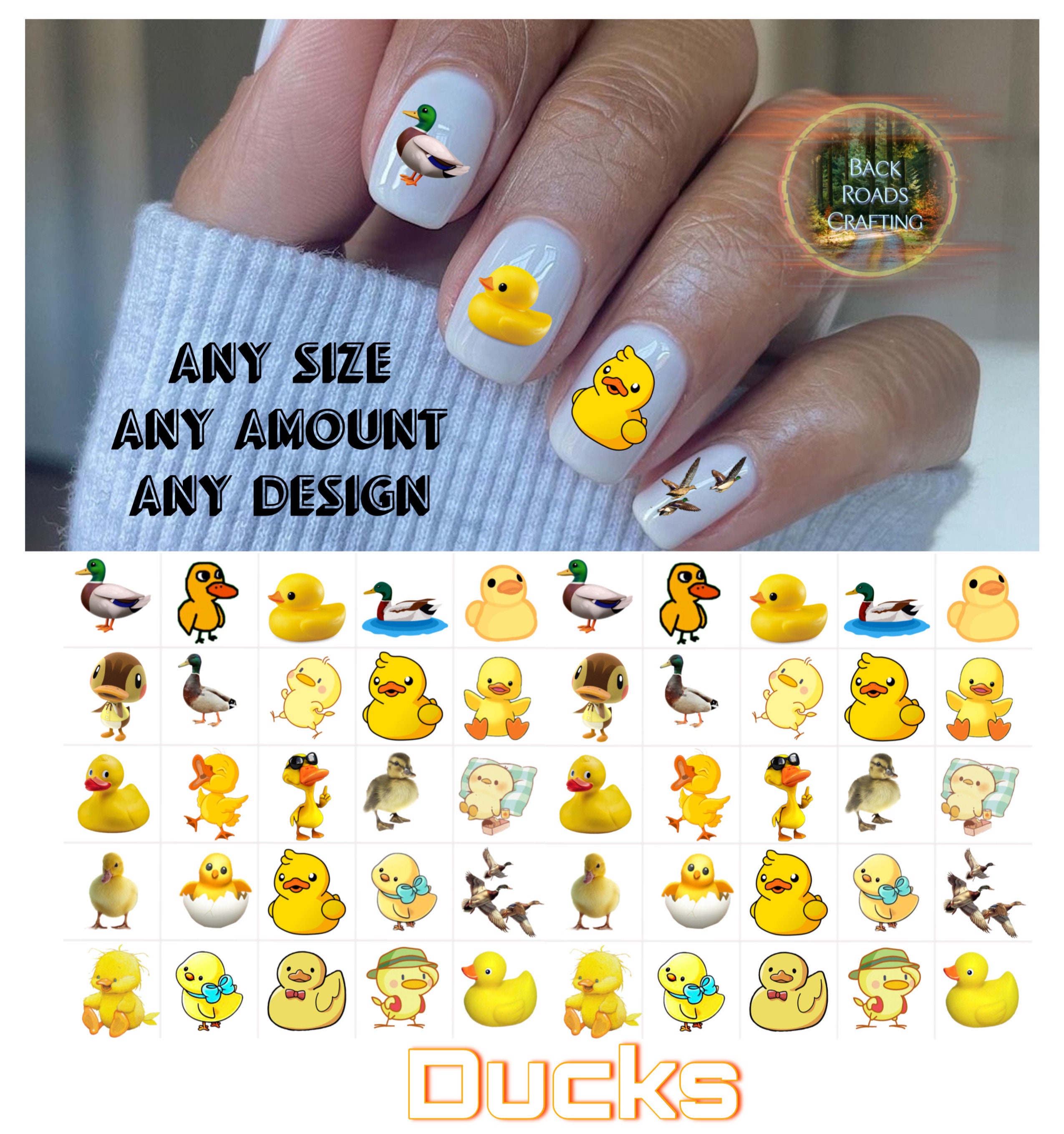 Ducks rubber ducks Nail Art Waterslide  Decals set of 50 + Bonus, Instructions, Free US Shipping