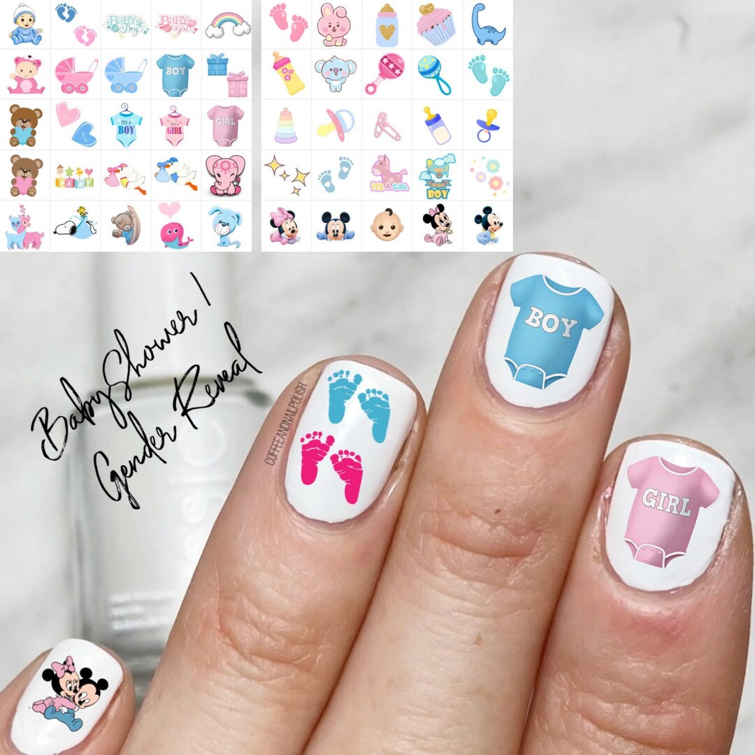 Gender Reveal 2 / Baby Shower Nail Art Decals Waterslide Etsy