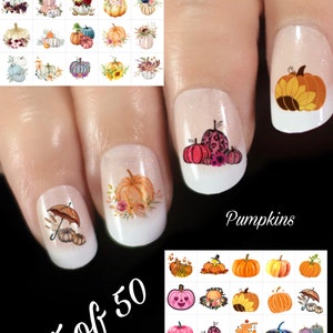 Pumpkins Fall Nail Art Waterslide Decal Stickers Set of 50 + Bonus , Instructions , Free US Shipping