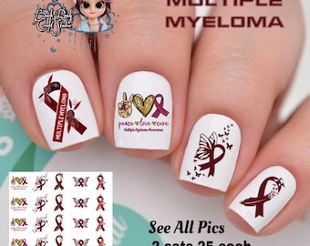 Multiple Myeloma cancer ribbon Nail Art Waterslide Decals set of 50 + Bonus, Instructions,
