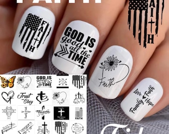 Faith Nail Art Waterslide Stickers Decals set of 50 + Bonus, Instructions, Free US Shipping