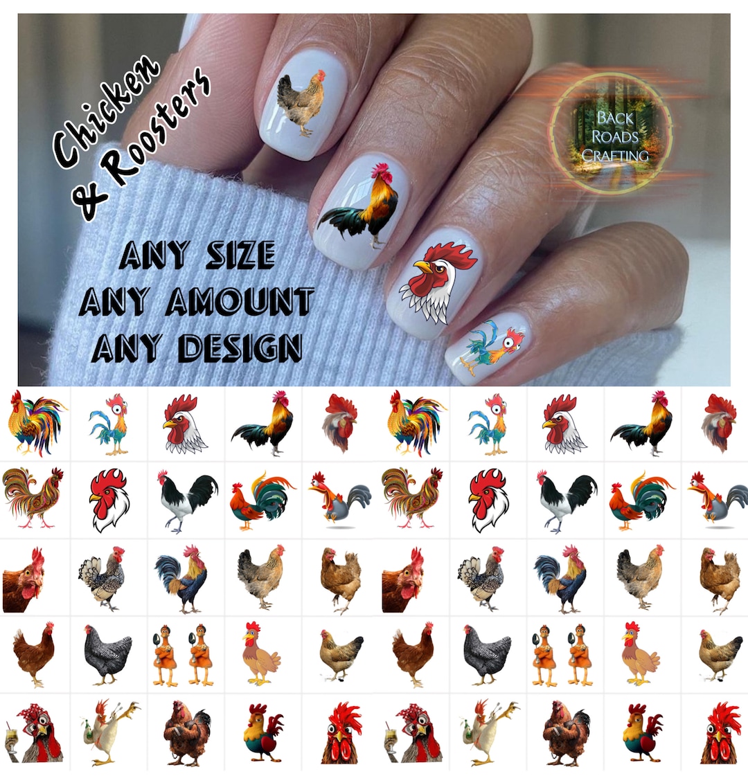 Chickens and Roosters Nail Art Waterslide Decals Set of 50 Bonus