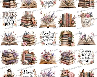 Whimsical flowery books Nail Art Waterslide Decal  set of 50 + Bonus, , instructions