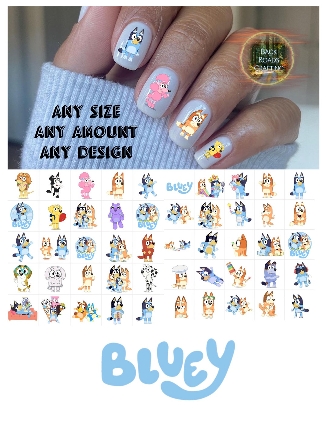 Bluey Nail Art Waterslide Stickers Decals Set of 50 Bonus Etsy