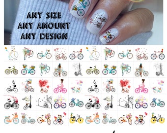 Bicycles Nail Art Waterslide Sticker Decals set of 50 + Bonus , Instructions, Free US Shipping check out our custom listing also