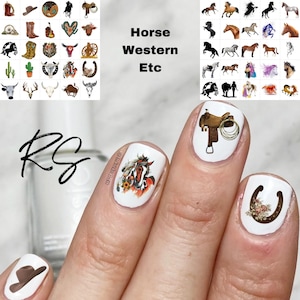 Western Horse Nail Art Decals Waterslide  Set of 50 + Bonus , Instructions ,
