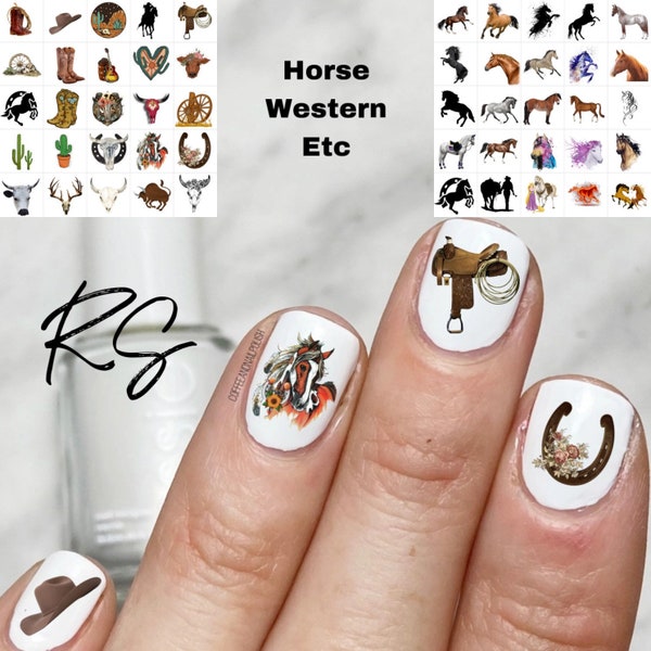 Western Horse Nail Art Decals Waterslide Stickers Set of 50 + Bonus , Instructions , Free US Shipping