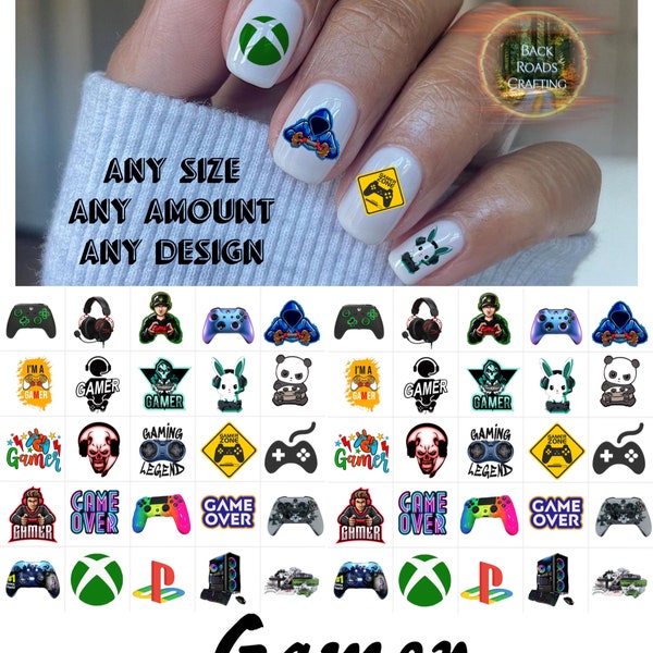 Gamer Gaming Nail Art Waterslide Stickers Decals set of 50 + Bonus, Instructions, Free US Shipping