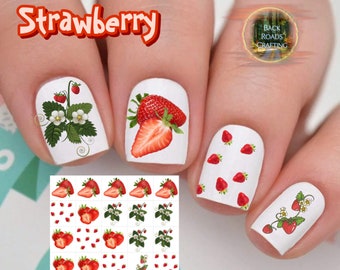 Strawberry strawberries Nail Art Waterslide Decal Stickers set of 50 + Bonus , Instructions , Free US Shipping