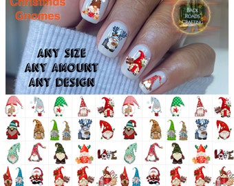 Christmas Gnomes Nail Art Waterslide Stickers Decals set of 50 + Bonus, Instructions, Free US Shipping