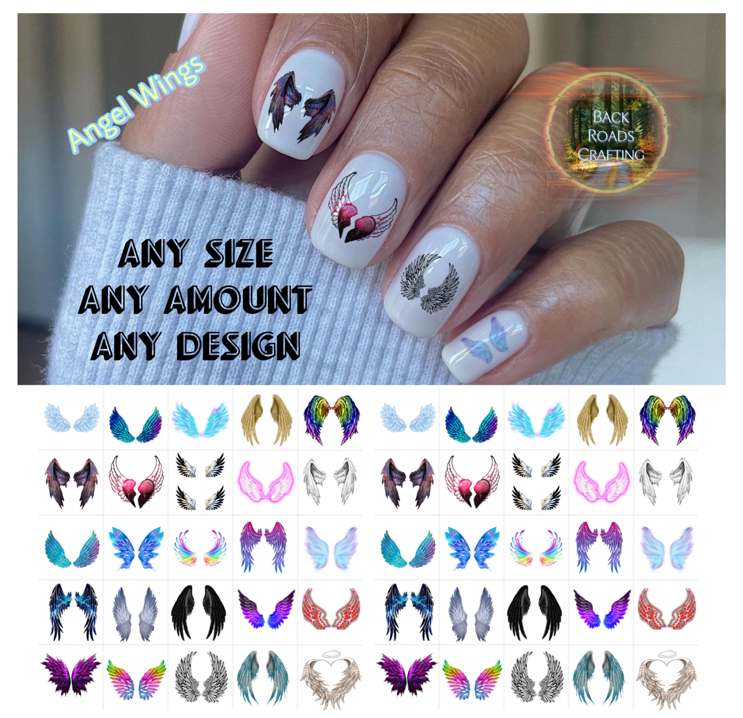 Angel Wings Wedding Princess 5D Nail Stickers Embossed Decal Nail Art  Decoration | eBay