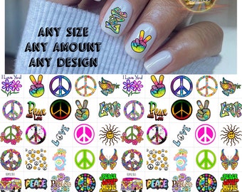 Peace Liebe Hoffnung Hippie Nail Art Wasserschiebefolie Set von 50 + Bonus, Anleitung