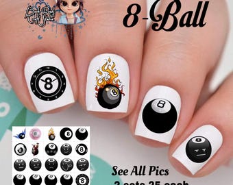 8-Ball pool ball Nail Art Waterslide Decals set of 50 + Bonus, Instructions,