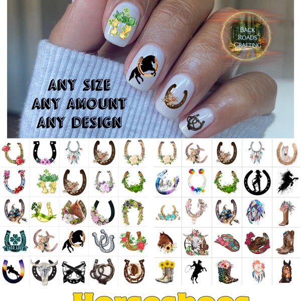 Horseshoes Nail Art Waterslide Stickers Decals set of 50 + Bonus, Instructions, Free US Shipping