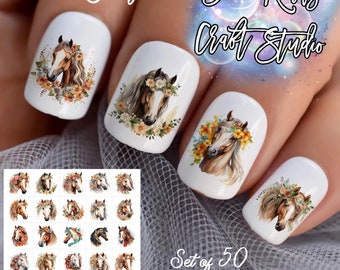 Horses Nail Art Waterslide  Decals set of 50 + Bonus, Instructions,