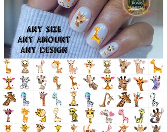 Giraffes Nail Art Waterslide Decal Stickers Set of 50 + Bonus , Instructions , Free US Shipping
