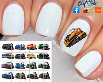 Trains train locomotive Nail Art Waterslide Decals set of 50 + Bonus, Instructions,
