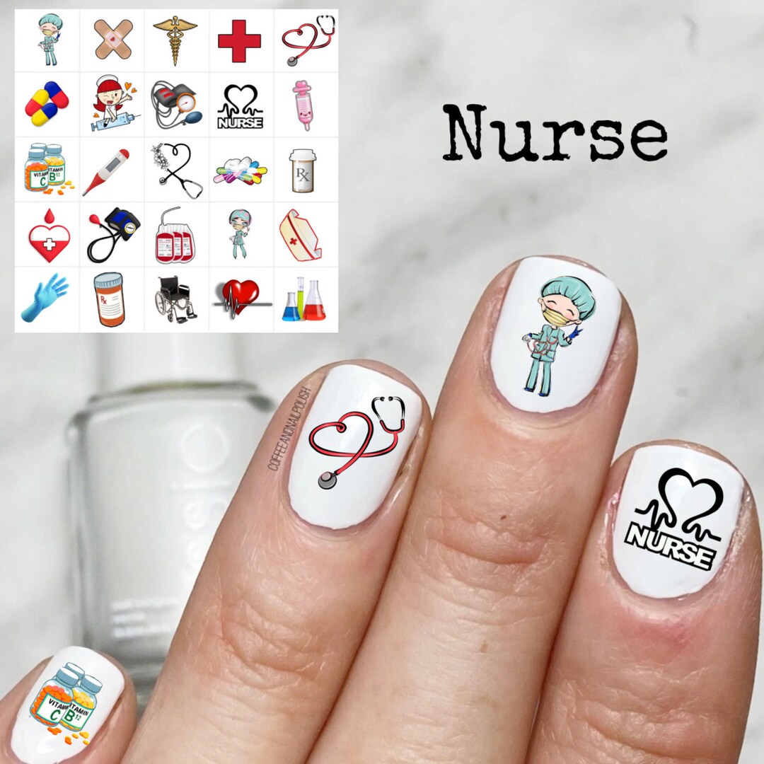 Nurse Nail Art Waterslide Decals or Peel & Stick Stickers Set