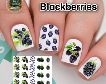 Blackberry blackberries  Nail Art Waterslide Decal Stickers set of 50 + Bonus , Instructions , Free US Shipping