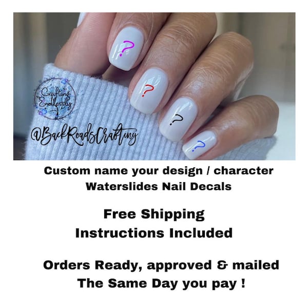 Custom Nail Art Waterslide Decal Stickers set of 50 + Bonus, Instructions, Free US Shipping your design , your logo , your picture, sports
