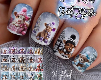 Heighland cows Christmas Nail Art Waterslide  Decals set of 50 bonus and instructions