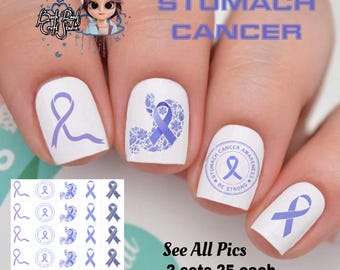 Stomach cancer ribbon Nail Art Waterslide Decals set of 50 + Bonus, Instructions,