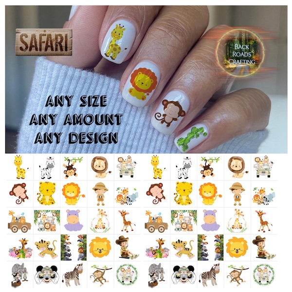 Safari Nail Art Waterslide Stickers Decals set of 50 + Bonus, Instructions, Free US Shipping
