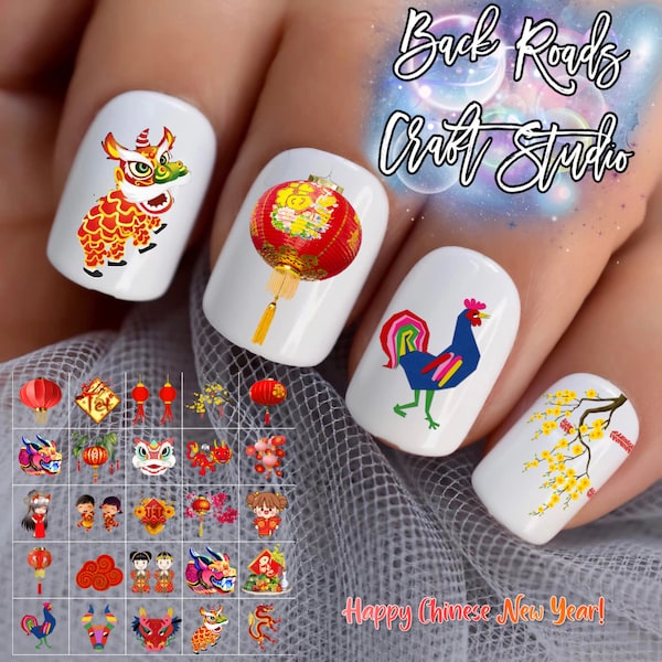 Lunar Chinese New Year Nail Art Waterslide Stickers Decals set of 50 + Bonus, Instructions, Free US Shipping