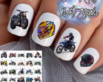 Motorcycles Nail Art Decals Waterslide set of 50 + Bonus , Instructions ,