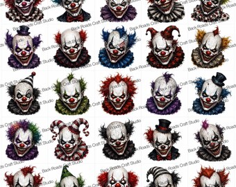 Scary Clowns Nail Art Waterslide  Decals set of 50 + Bonus, Instructions, for fingernails, hot wheels, lures, any craft you can think of. JM