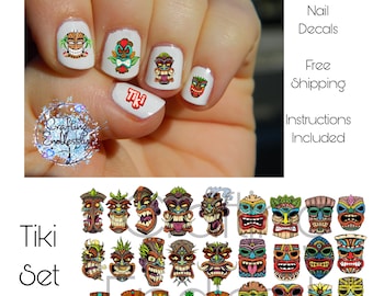 Tiki Nail Art Waterslide Decal Stickers set of 50 + Bonus , Instructions , Free US Shipping