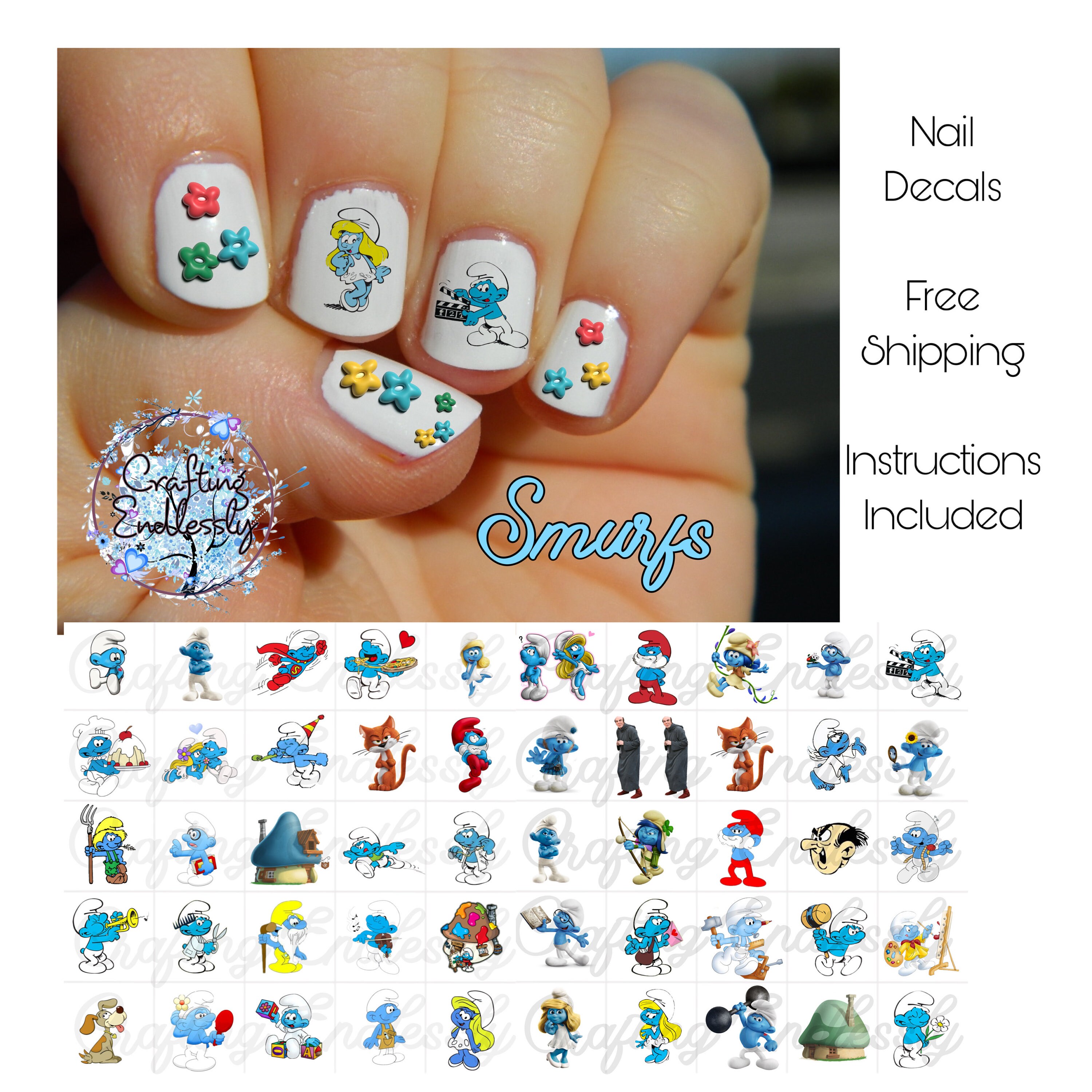 Smurfs Nail Art Waterslide Decals Stickers Set of 50 Bonus Etsy