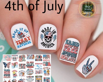 4th of July Independence Day Nail Art Waterslide Decal Stickers set of 50 + Bonus, Instructions, Free US Shipping