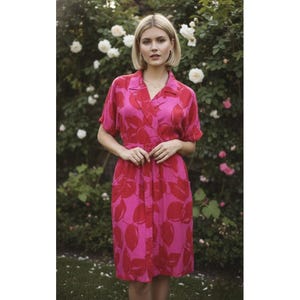Vintage Adrianna Papell Silk Belted Dress Pink Red Floral Large image 1