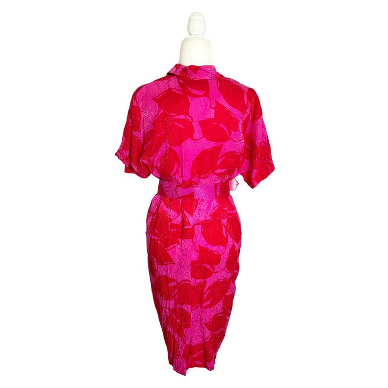 Vintage Adrianna Papell Silk Belted Dress Pink Red Floral Large image 6