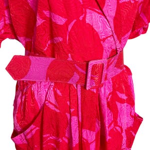 Vintage Adrianna Papell Silk Belted Dress Pink Red Floral Large image 5