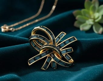 Vintage Nolan Miller Sign Abstract Crystal Brooch Pin Blue
