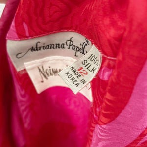 Vintage Adrianna Papell Silk Belted Dress Pink Red Floral Large image 8