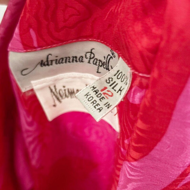 Vintage Adrianna Papell Silk Belted Dress Pink Red Floral Large image 8