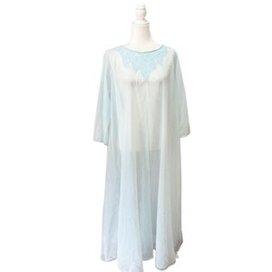 Vintage Hollywood Vassarette Sheer Split Front Nightgown 38 Blue