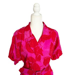 Vintage Adrianna Papell Silk Belted Dress Pink Red Floral Large image 3