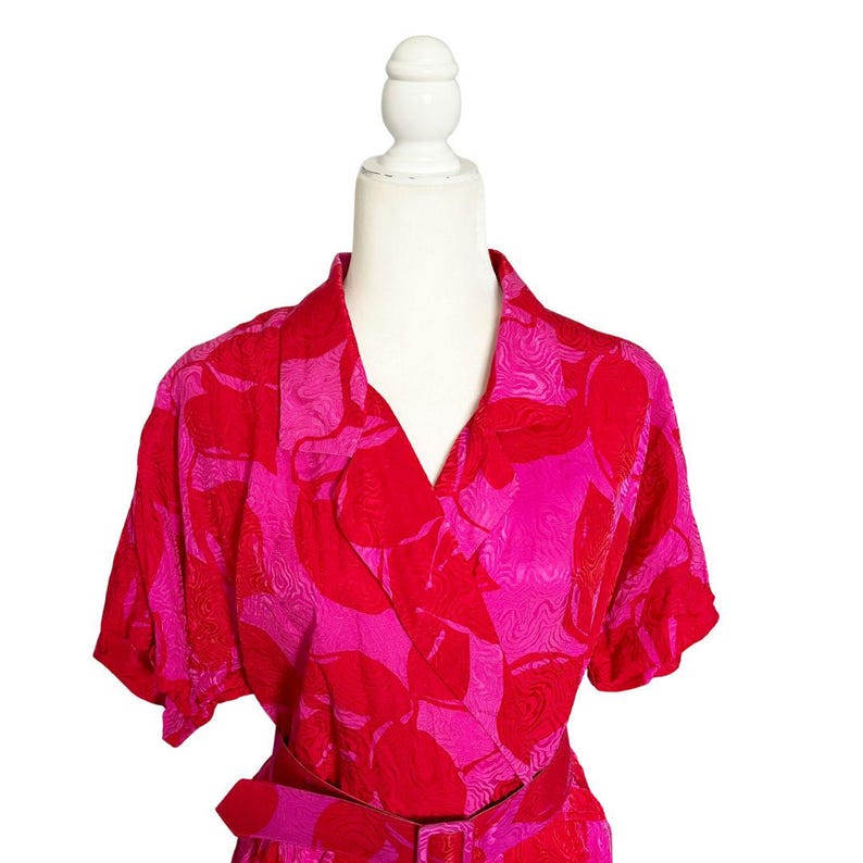 Vintage Adrianna Papell Silk Belted Dress Pink Red Floral Large image 3