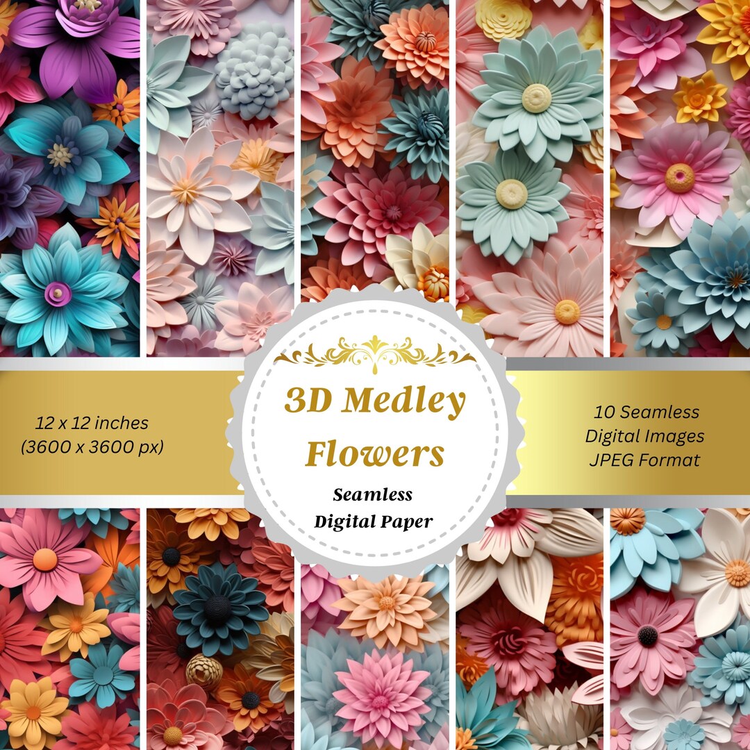 3D Medley Flowers Seamless Digital Paper | Digital Paper | Patterned ...