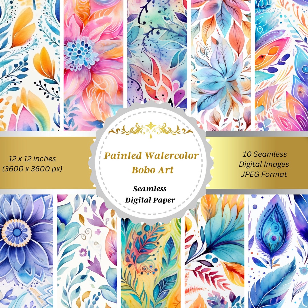 Watercolor Painted Boho Seamless Digital Paper | Digital Paper ...