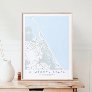 Impression de carte de plage d'Humarock, impression de carte de la rive sud du Massachusetts, affiche de Scituate du Massachusetts, décoration d'intérieur du Massachusetts