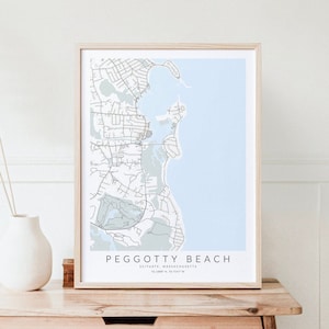 Impression de carte de Peggotty Beach, impression de carte de la rive sud du Massachusetts, affiche de Scituate Massachusetts, décoration d'intérieur du Massachusetts